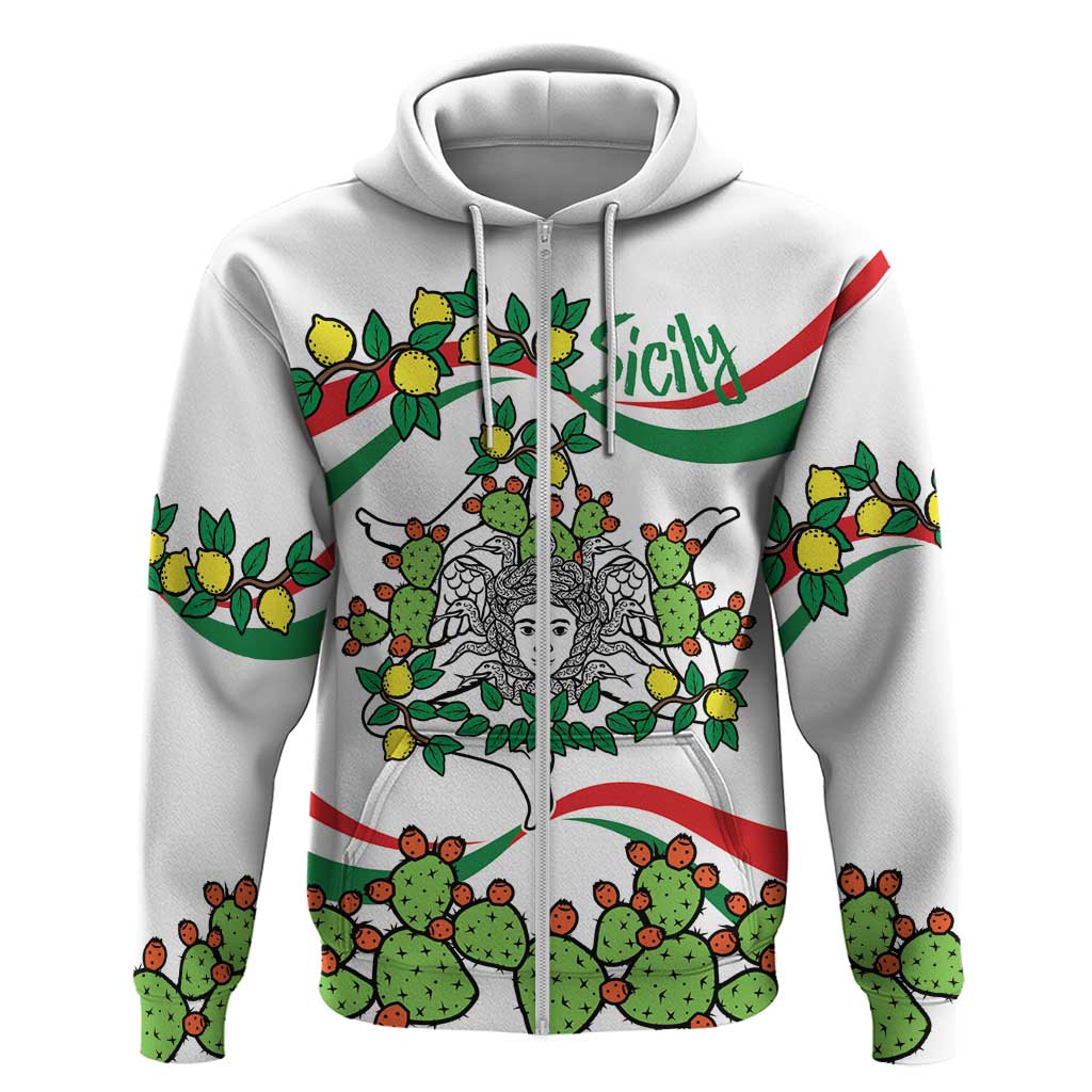 Sicilian Triskelion Zip Hoodie with Cactus and Lemons - Wonder Print Shop