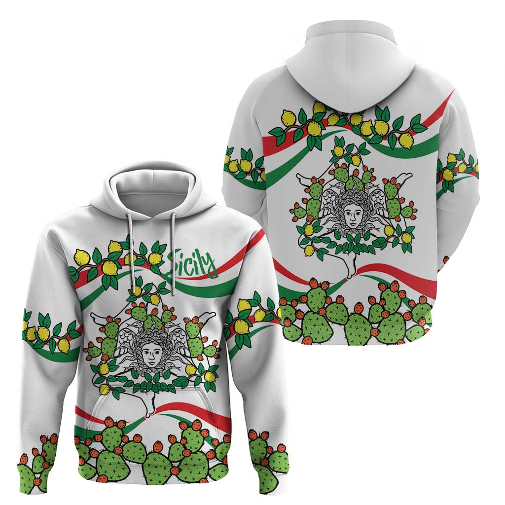 Sicilian Triskelion Zip Hoodie with Cactus and Lemons - Wonder Print Shop
