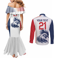 Custom France Football Couples Matching Mermaid Dress and Long Sleeve Button Shirt Les Bleus Rooster Sporty Style