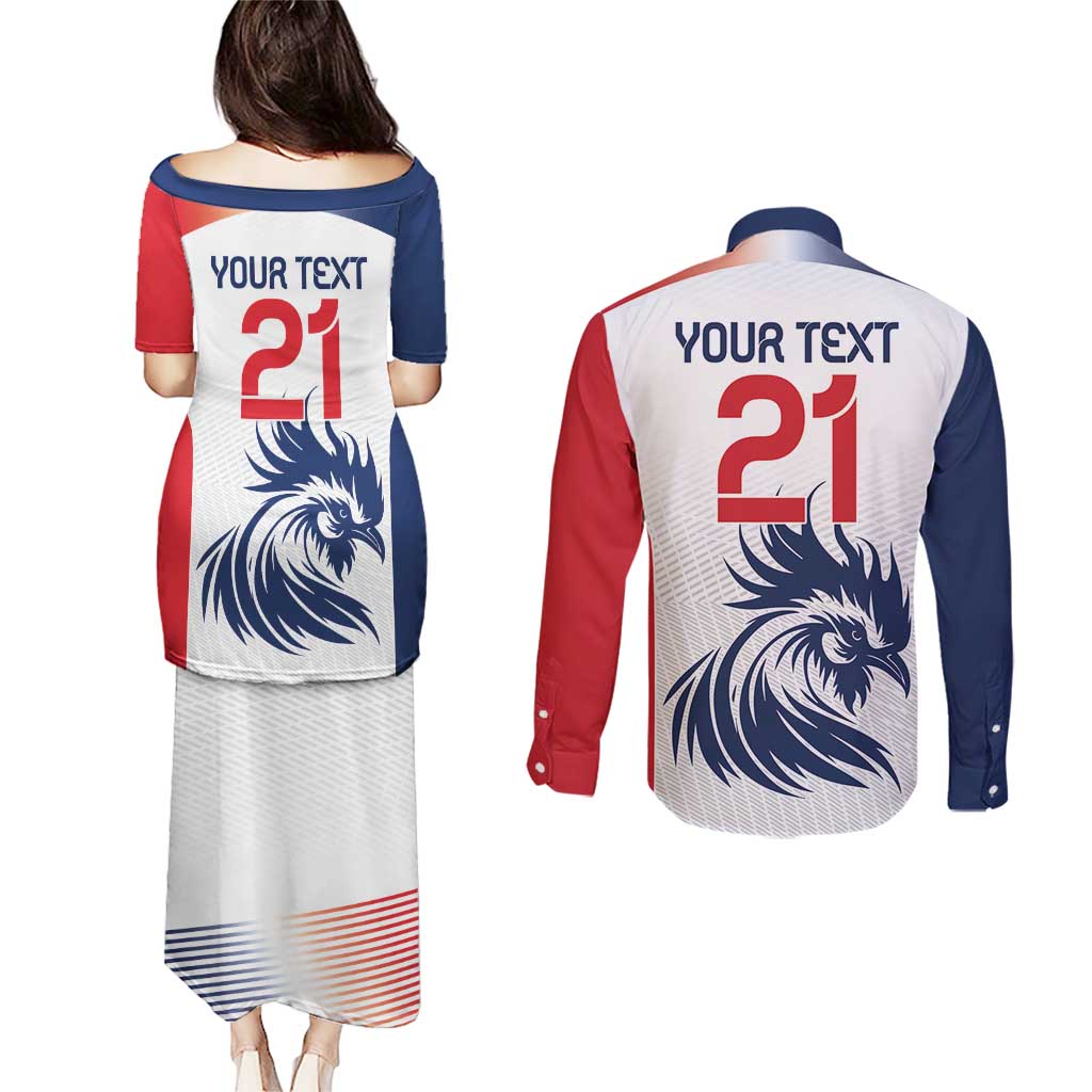 Custom France Football Couples Matching Puletasi and Long Sleeve Button Shirt Les Bleus Rooster Sporty Style LT9 - Wonder Print Shop