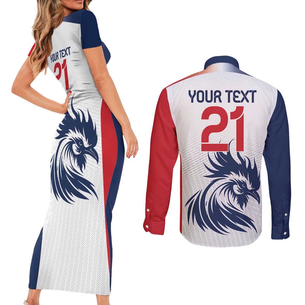 Custom France Football Couples Matching Short Sleeve Bodycon Dress and Long Sleeve Button Shirt Les Bleus Rooster Sporty Style LT9 - Wonder Print Shop