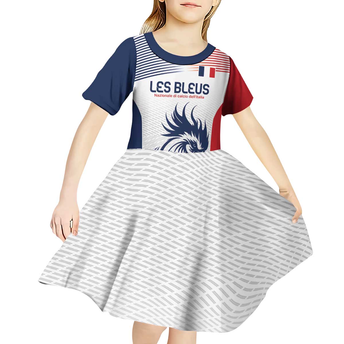Custom France Football Kid Short Sleeve Dress Les Bleus Rooster Sporty Style - Wonder Print Shop
