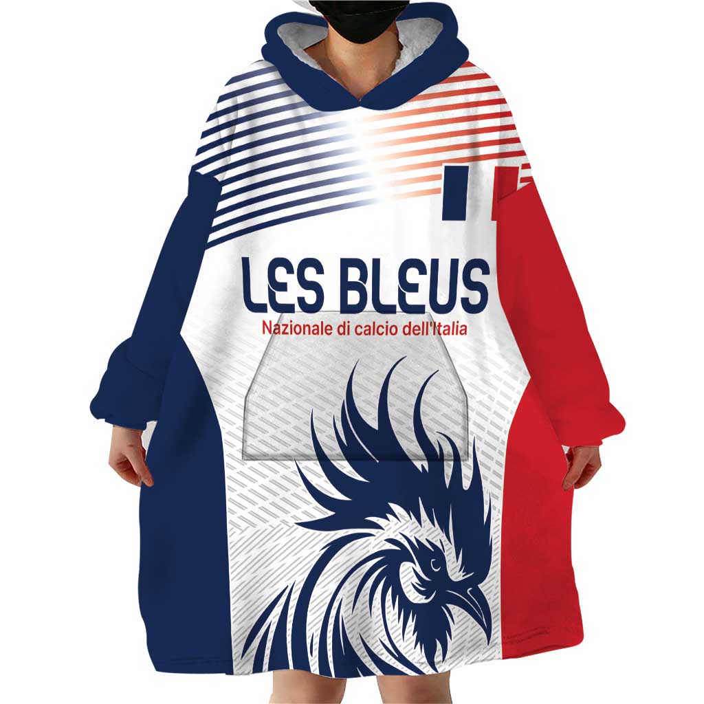 Custom France Football Wearable Blanket Hoodie Les Bleus Rooster Sporty Style - Wonder Print Shop