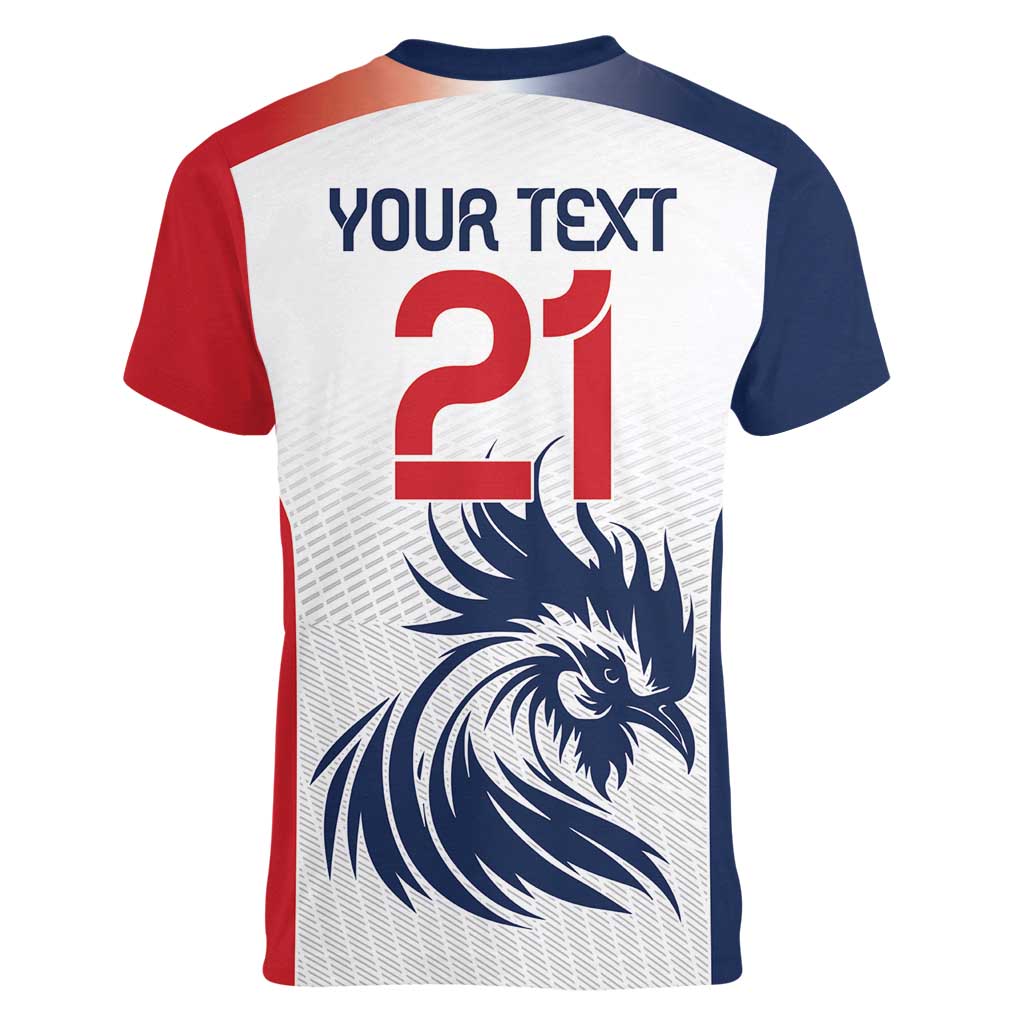 Custom France Football Women V-Neck T-Shirt Les Bleus Rooster Sporty Style - Wonder Print Shop