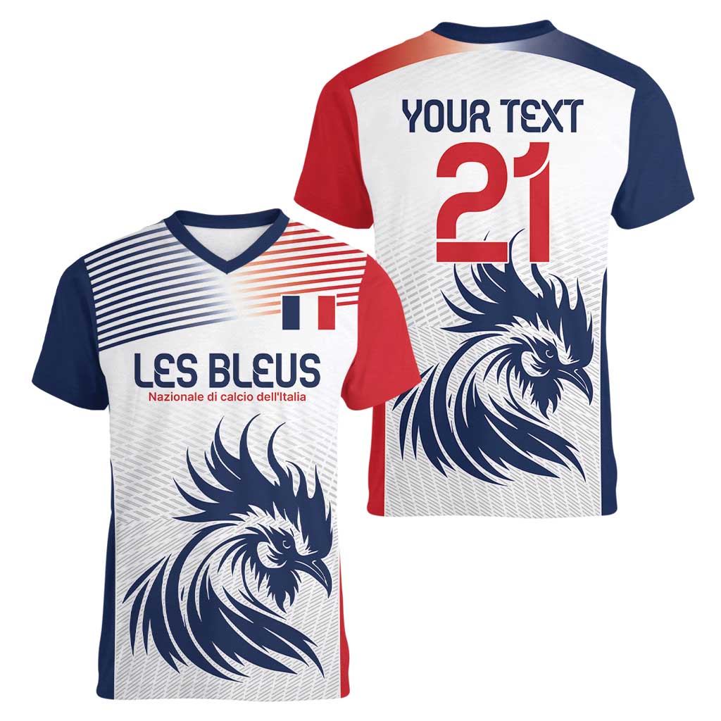 Custom France Football Women V-Neck T-Shirt Les Bleus Rooster Sporty Style - Wonder Print Shop
