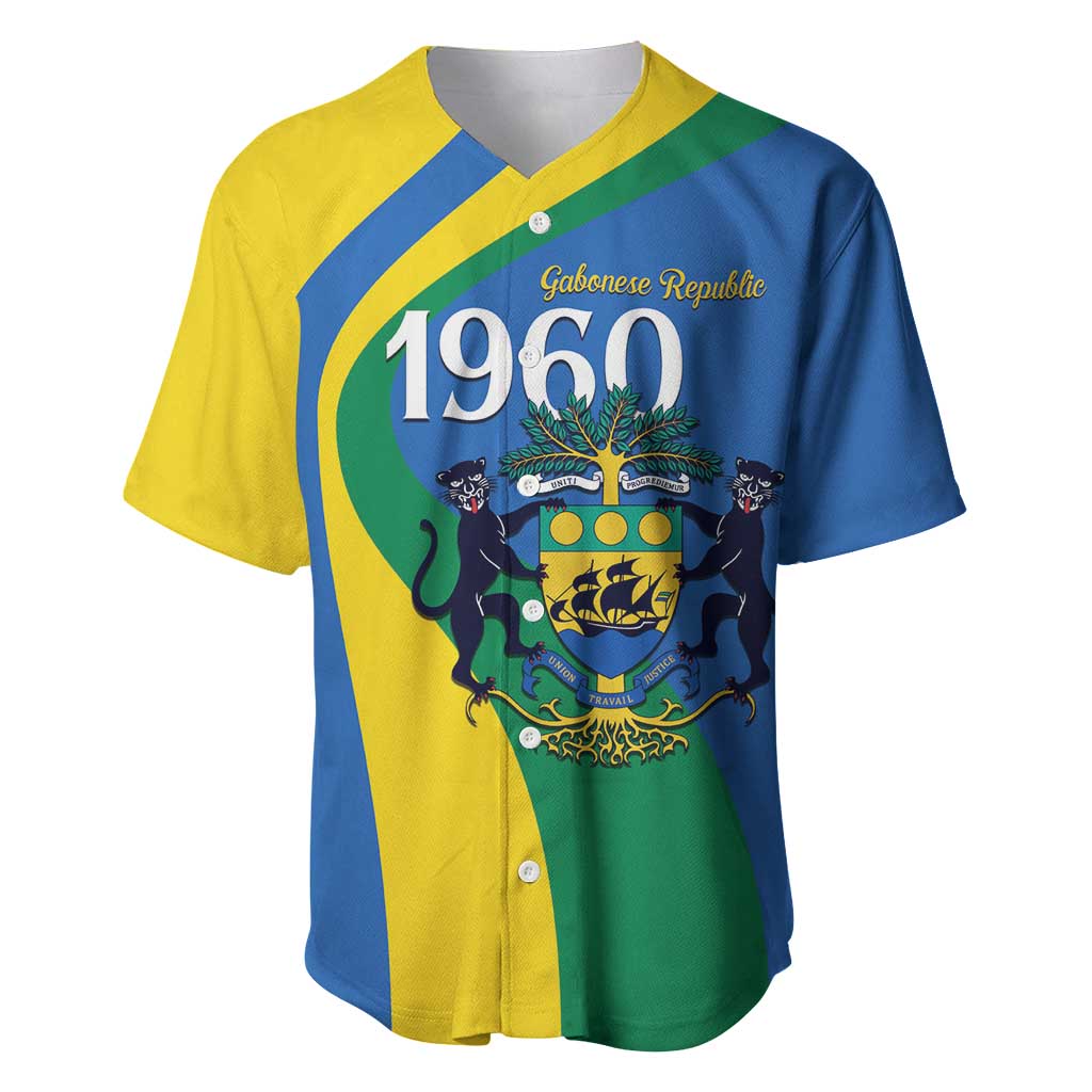 Personalized Gabon Independence Day 1960 Baseball Jersey Gabonaise Coat of Arms - Wonder Print Shop