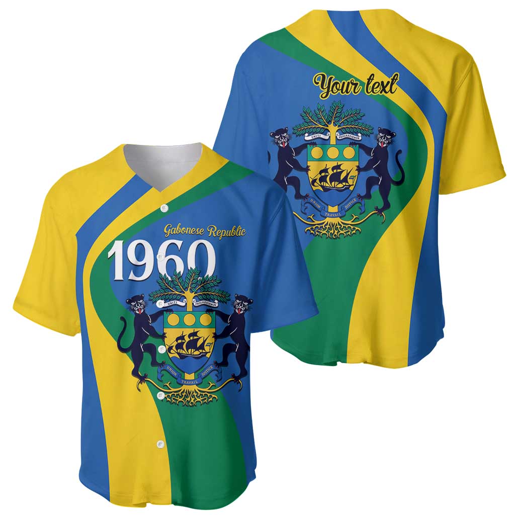 Personalized Gabon Independence Day 1960 Baseball Jersey Gabonaise Coat of Arms - Wonder Print Shop