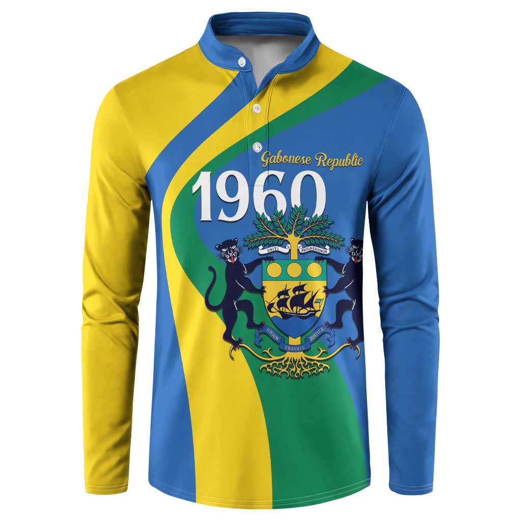 Personalized Gabon Independence Day 1960 Button Sweatshirt Gabonaise Coat of Arms - Wonder Print Shop