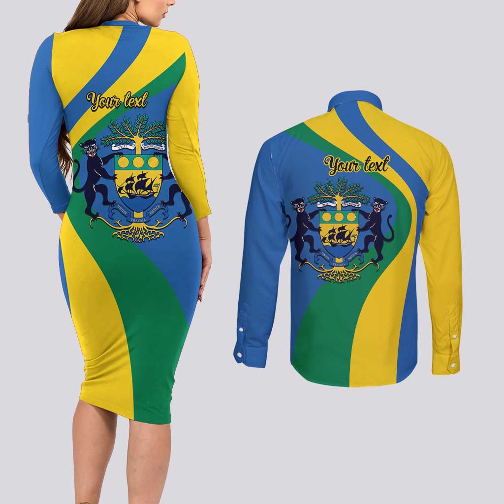 Personalized Gabon Independence Day 1960 Couples Matching Long Sleeve Bodycon Dress and Long Sleeve Button Shirt Gabonaise Coat of Arms - Wonder Print Shop