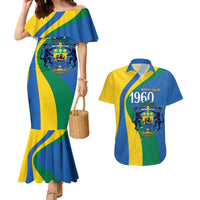 Personalized Gabon Independence Day 1960 Couples Matching Mermaid Dress and Hawaiian Shirt Gabonaise Coat of Arms - Wonder Print Shop