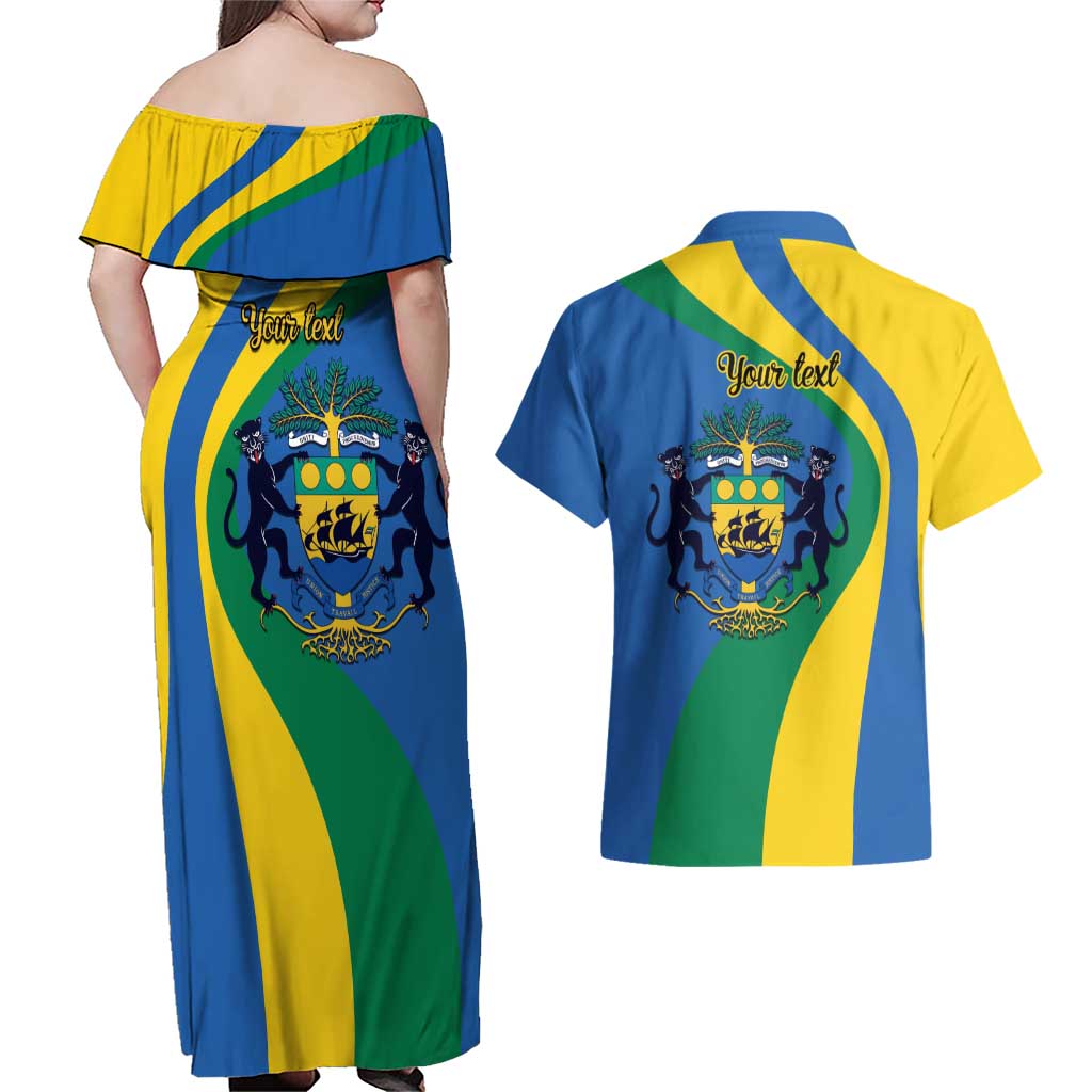 Personalized Gabon Independence Day 1960 Couples Matching Off Shoulder Maxi Dress and Hawaiian Shirt Gabonaise Coat of Arms - Wonder Print Shop