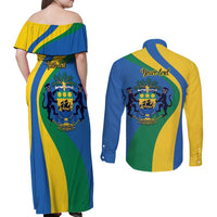 Personalized Gabon Independence Day 1960 Couples Matching Off Shoulder Maxi Dress and Long Sleeve Button Shirt Gabonaise Coat of Arms - Wonder Print Shop