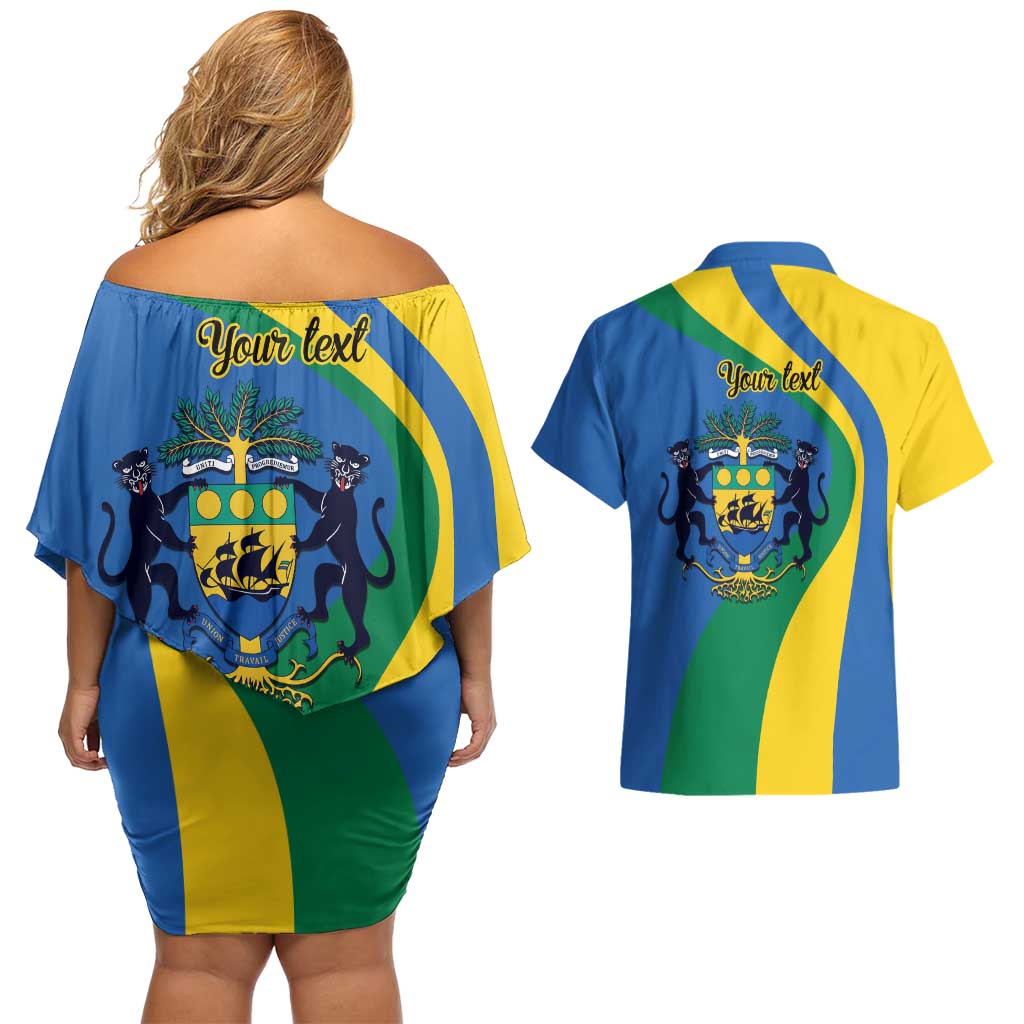 Personalized Gabon Independence Day 1960 Couples Matching Off Shoulder Short Dress and Hawaiian Shirt Gabonaise Coat of Arms - Wonder Print Shop