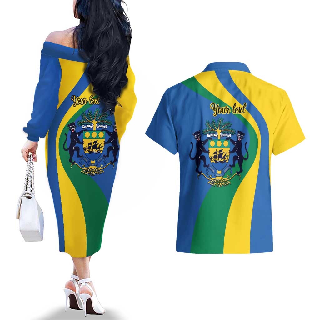Personalized Gabon Independence Day 1960 Couples Matching Off The Shoulder Long Sleeve Dress and Hawaiian Shirt Gabonaise Coat of Arms - Wonder Print Shop