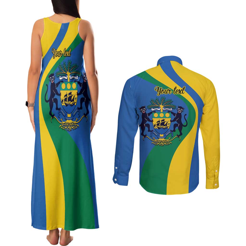 Personalized Gabon Independence Day 1960 Couples Matching Tank Maxi Dress and Long Sleeve Button Shirt Gabonaise Coat of Arms - Wonder Print Shop