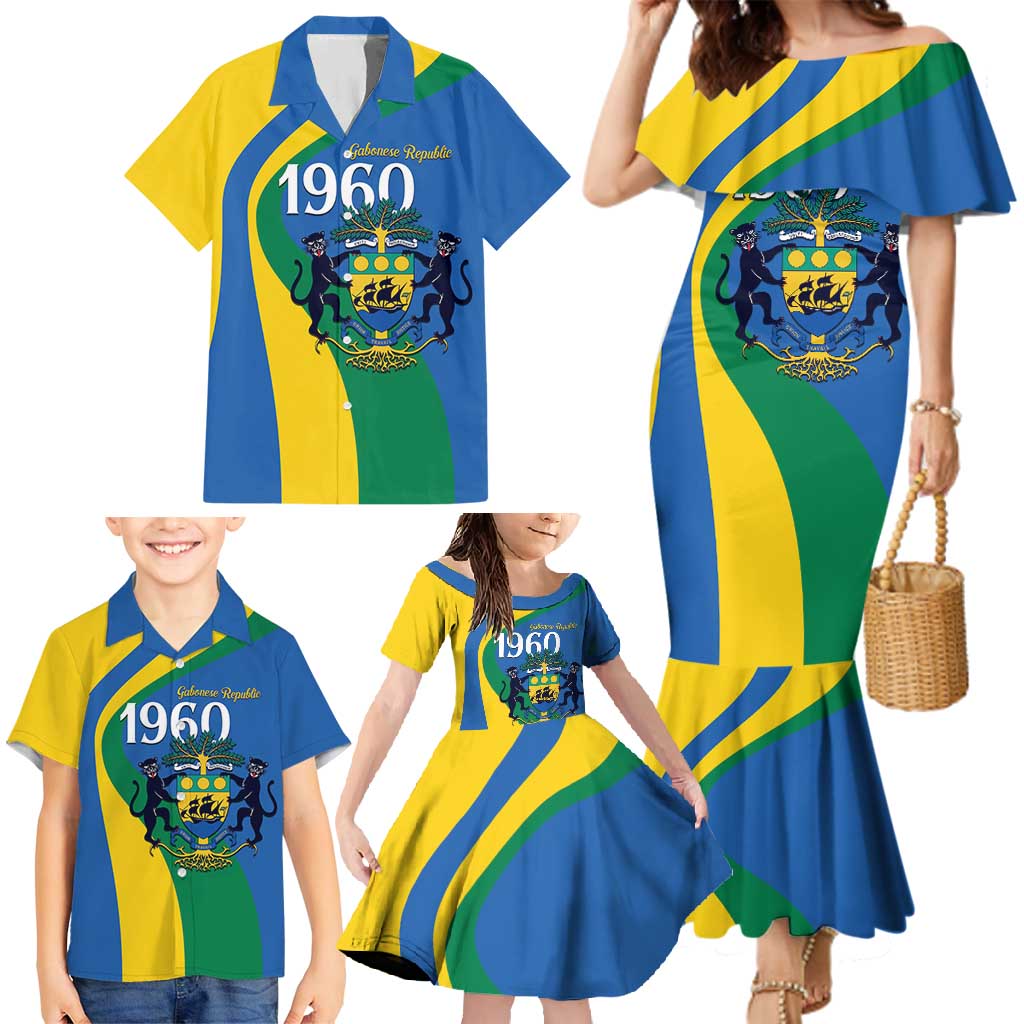 Personalized Gabon Independence Day 1960 Family Matching Mermaid Dress and Hawaiian Shirt Gabonaise Coat of Arms - Wonder Print Shop