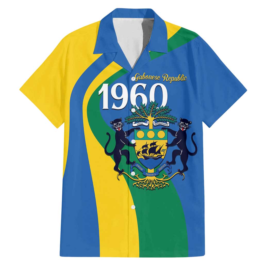 Personalized Gabon Independence Day 1960 Family Matching Mermaid Dress and Hawaiian Shirt Gabonaise Coat of Arms - Wonder Print Shop