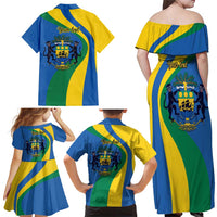 Personalized Gabon Independence Day 1960 Family Matching Off Shoulder Maxi Dress and Hawaiian Shirt Gabonaise Coat of Arms - Wonder Print Shop