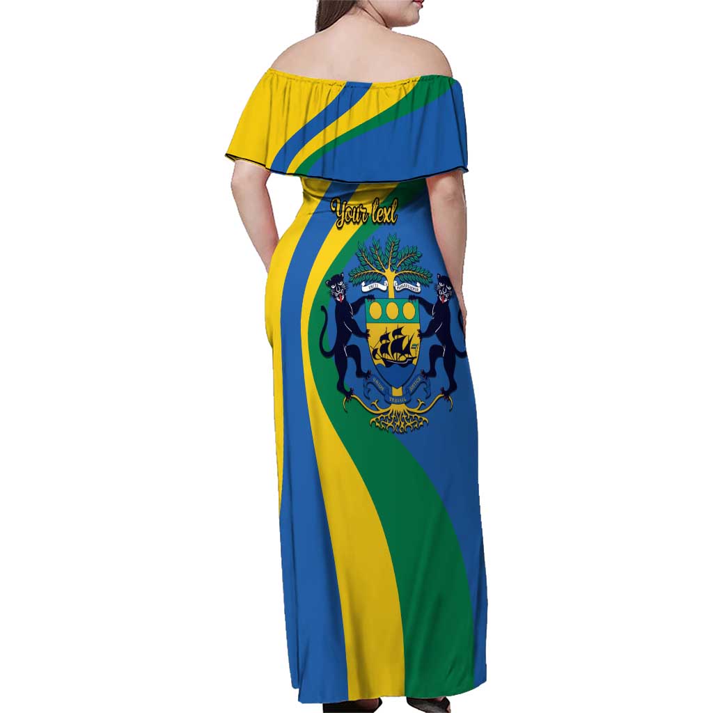 Personalized Gabon Independence Day 1960 Family Matching Off Shoulder Maxi Dress and Hawaiian Shirt Gabonaise Coat of Arms - Wonder Print Shop