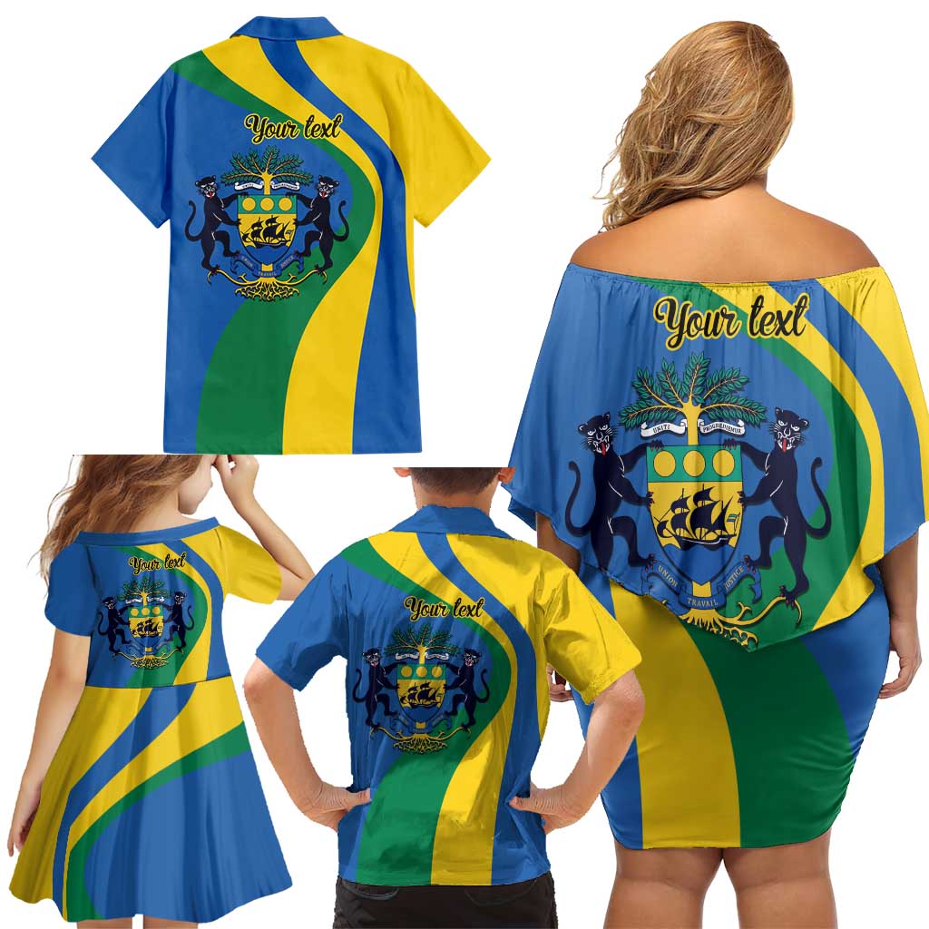 Personalized Gabon Independence Day 1960 Family Matching Off Shoulder Short Dress and Hawaiian Shirt Gabonaise Coat of Arms - Wonder Print Shop