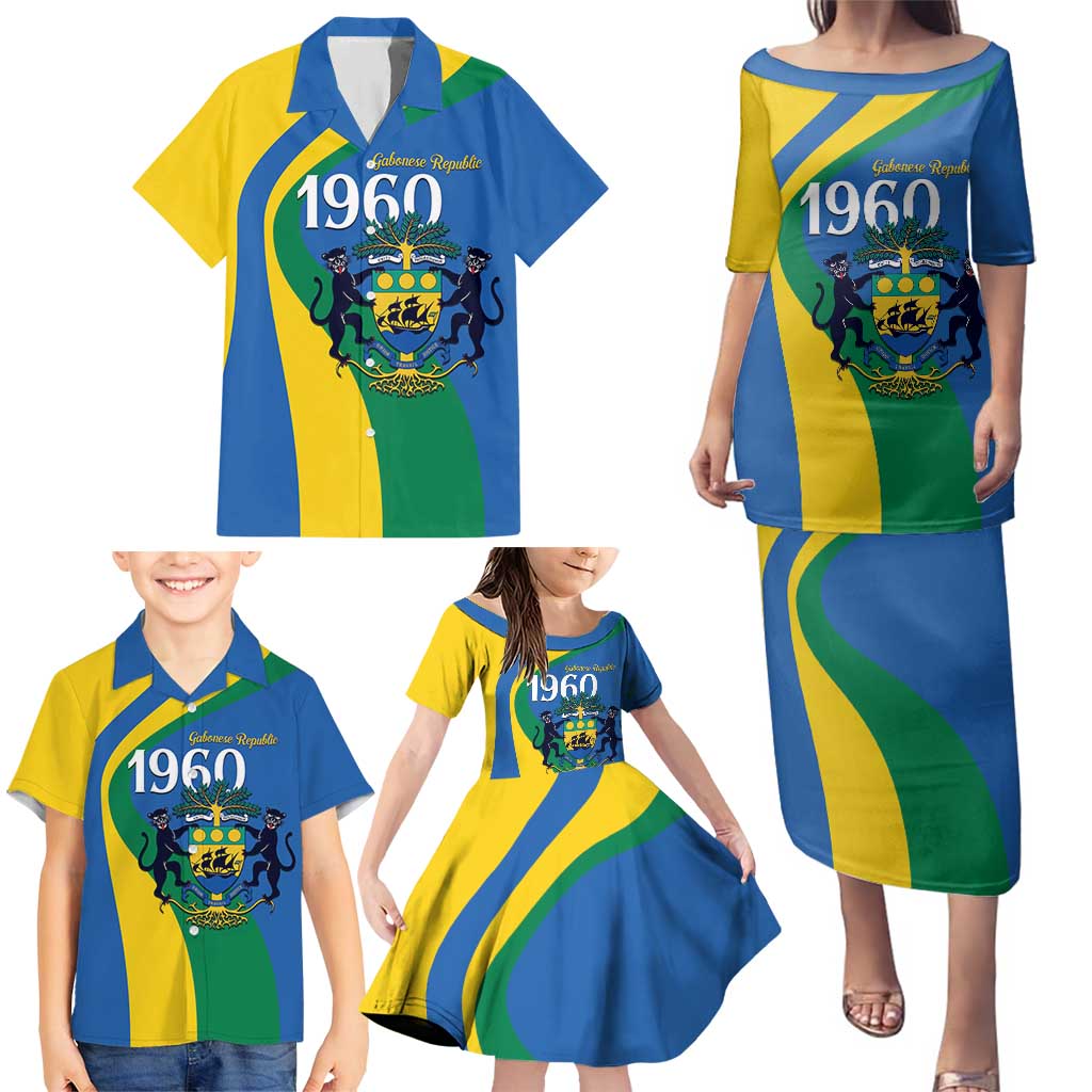 Personalized Gabon Independence Day 1960 Family Matching Puletasi and Hawaiian Shirt Gabonaise Coat of Arms - Wonder Print Shop