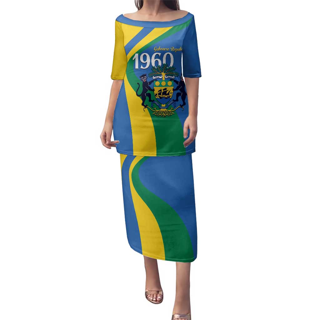 Personalized Gabon Independence Day 1960 Family Matching Puletasi and Hawaiian Shirt Gabonaise Coat of Arms - Wonder Print Shop