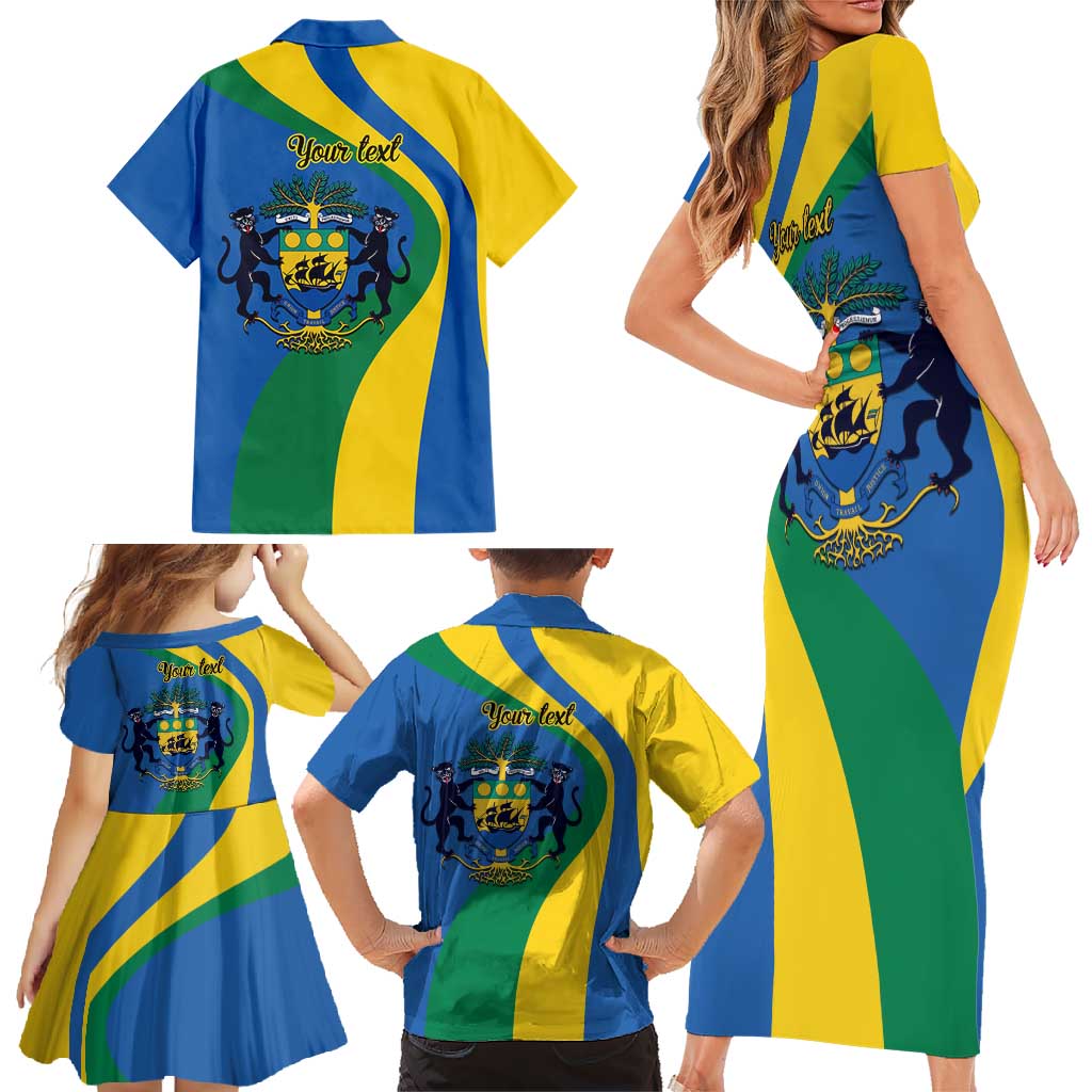 Personalized Gabon Independence Day 1960 Family Matching Short Sleeve Bodycon Dress and Hawaiian Shirt Gabonaise Coat of Arms - Wonder Print Shop