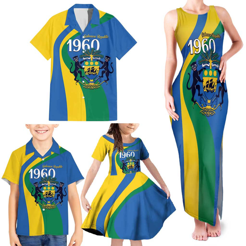 Personalized Gabon Independence Day 1960 Family Matching Tank Maxi Dress and Hawaiian Shirt Gabonaise Coat of Arms - Wonder Print Shop