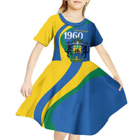 Personalized Gabon Independence Day 1960 Kid Short Sleeve Dress Gabonaise Coat of Arms - Wonder Print Shop