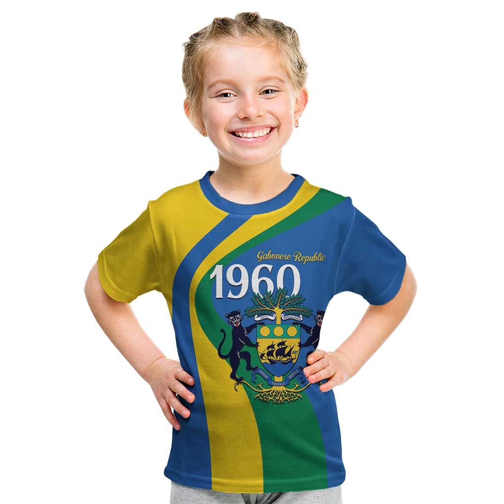 Personalized Gabon Independence Day 1960 Kid T Shirt Gabonaise Coat of Arms - Wonder Print Shop