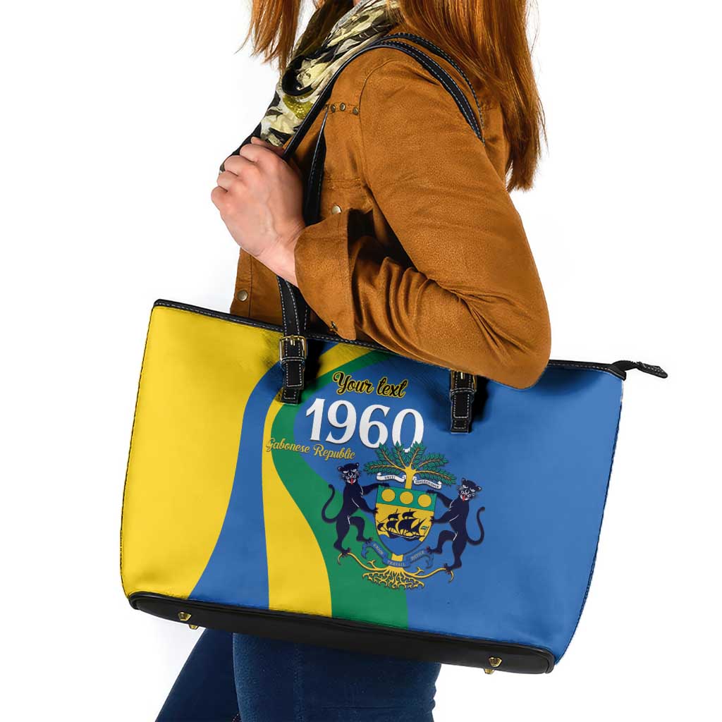 Personalized Gabon Independence Day 1960 Leather Tote Bag Gabonaise Coat of Arms - Wonder Print Shop