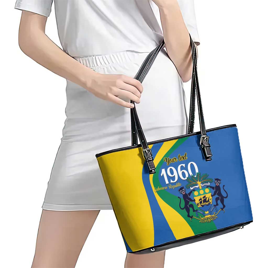 Personalized Gabon Independence Day 1960 Leather Tote Bag Gabonaise Coat of Arms - Wonder Print Shop