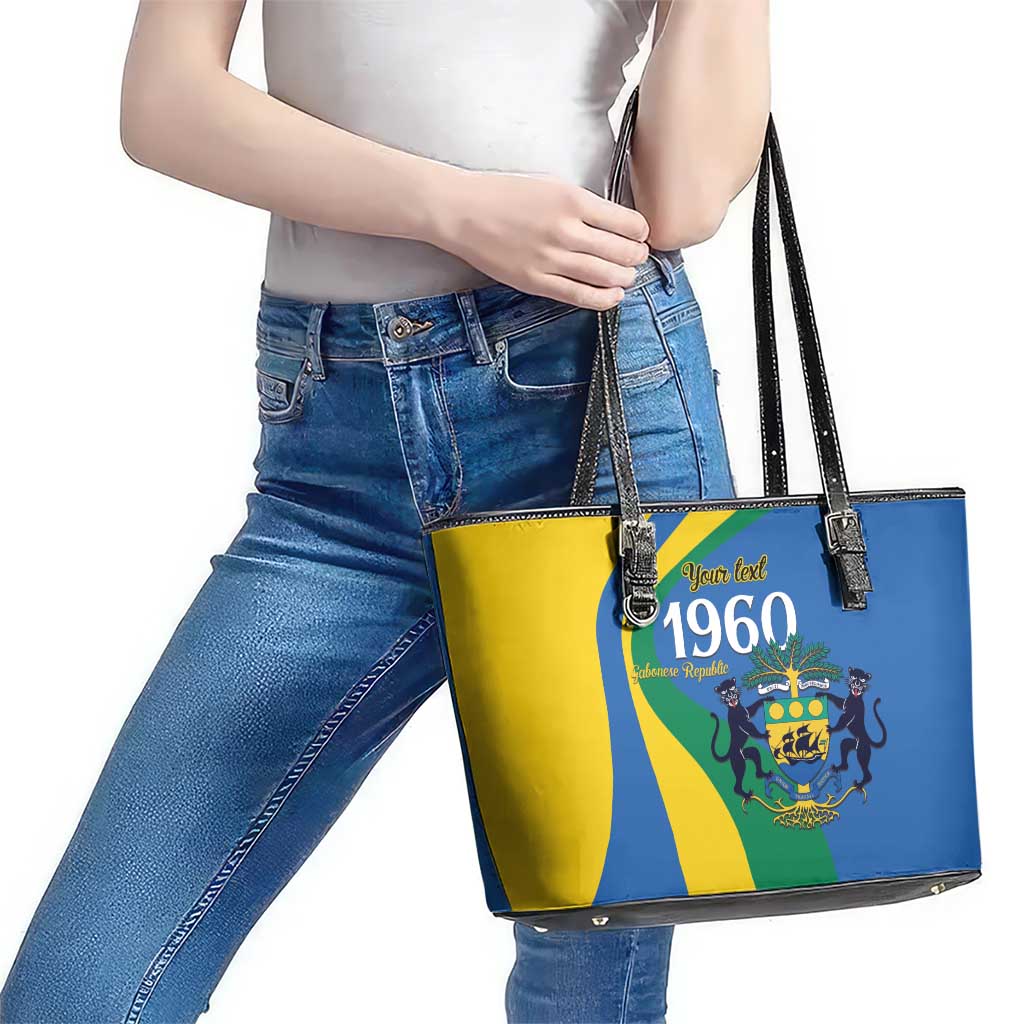 Personalized Gabon Independence Day 1960 Leather Tote Bag Gabonaise Coat of Arms - Wonder Print Shop