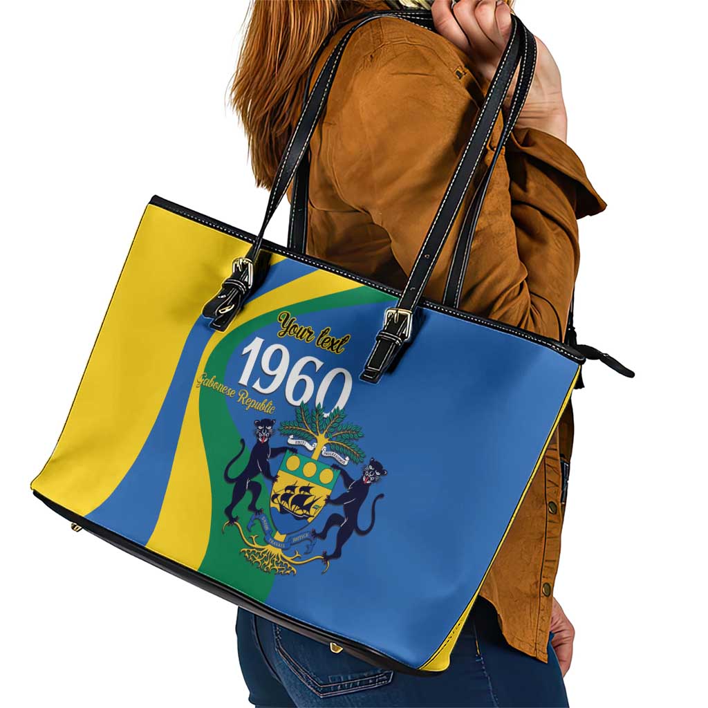 Personalized Gabon Independence Day 1960 Leather Tote Bag Gabonaise Coat of Arms - Wonder Print Shop