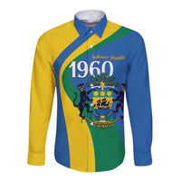 Personalized Gabon Independence Day 1960 Long Sleeve Button Shirt Gabonaise Coat of Arms - Wonder Print Shop