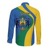 Personalized Gabon Independence Day 1960 Long Sleeve Button Shirt Gabonaise Coat of Arms - Wonder Print Shop