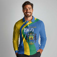 Personalized Gabon Independence Day 1960 Long Sleeve Polo Shirt Gabonaise Coat of Arms - Wonder Print Shop