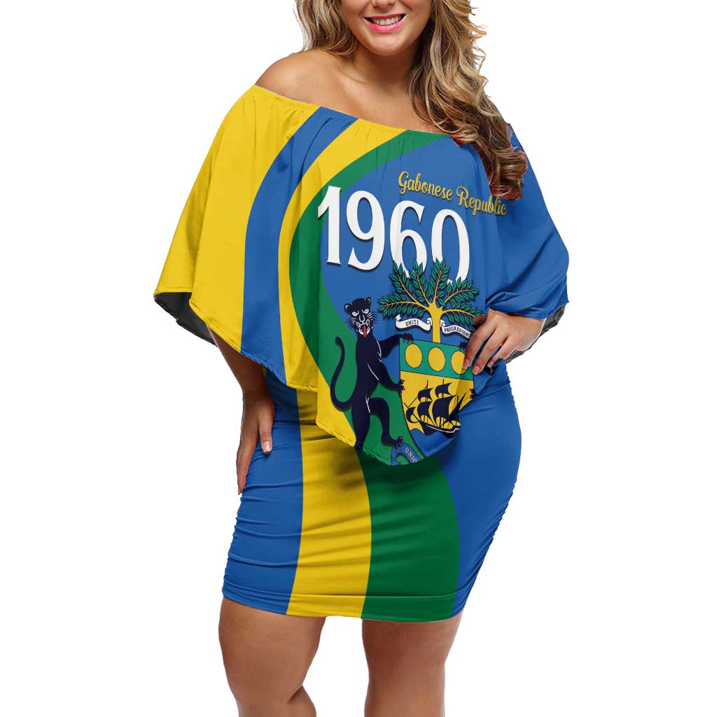 Personalized Gabon Independence Day 1960 Off Shoulder Short Dress Gabonaise Coat of Arms - Wonder Print Shop
