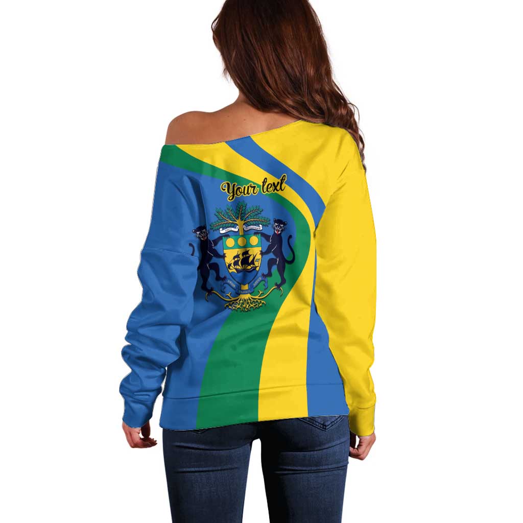 Personalized Gabon Independence Day 1960 Off Shoulder Sweater Gabonaise Coat of Arms - Wonder Print Shop