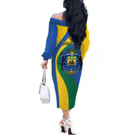 Personalized Gabon Independence Day 1960 Off The Shoulder Long Sleeve Dress Gabonaise Coat of Arms - Wonder Print Shop