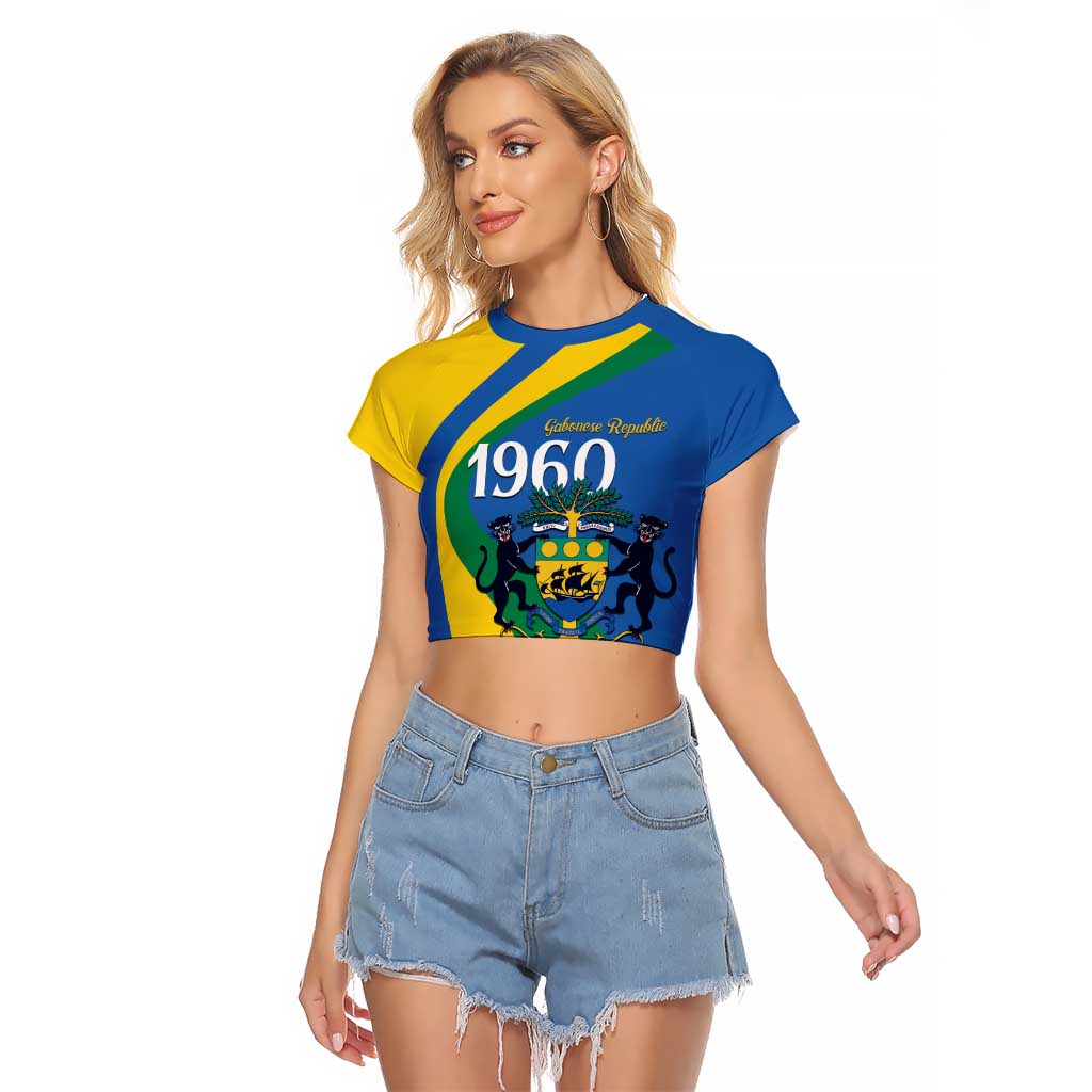 Personalized Gabon Independence Day 1960 Raglan Cropped T Shirt Gabonaise Coat of Arms - Wonder Print Shop