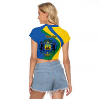 Personalized Gabon Independence Day 1960 Raglan Cropped T Shirt Gabonaise Coat of Arms - Wonder Print Shop