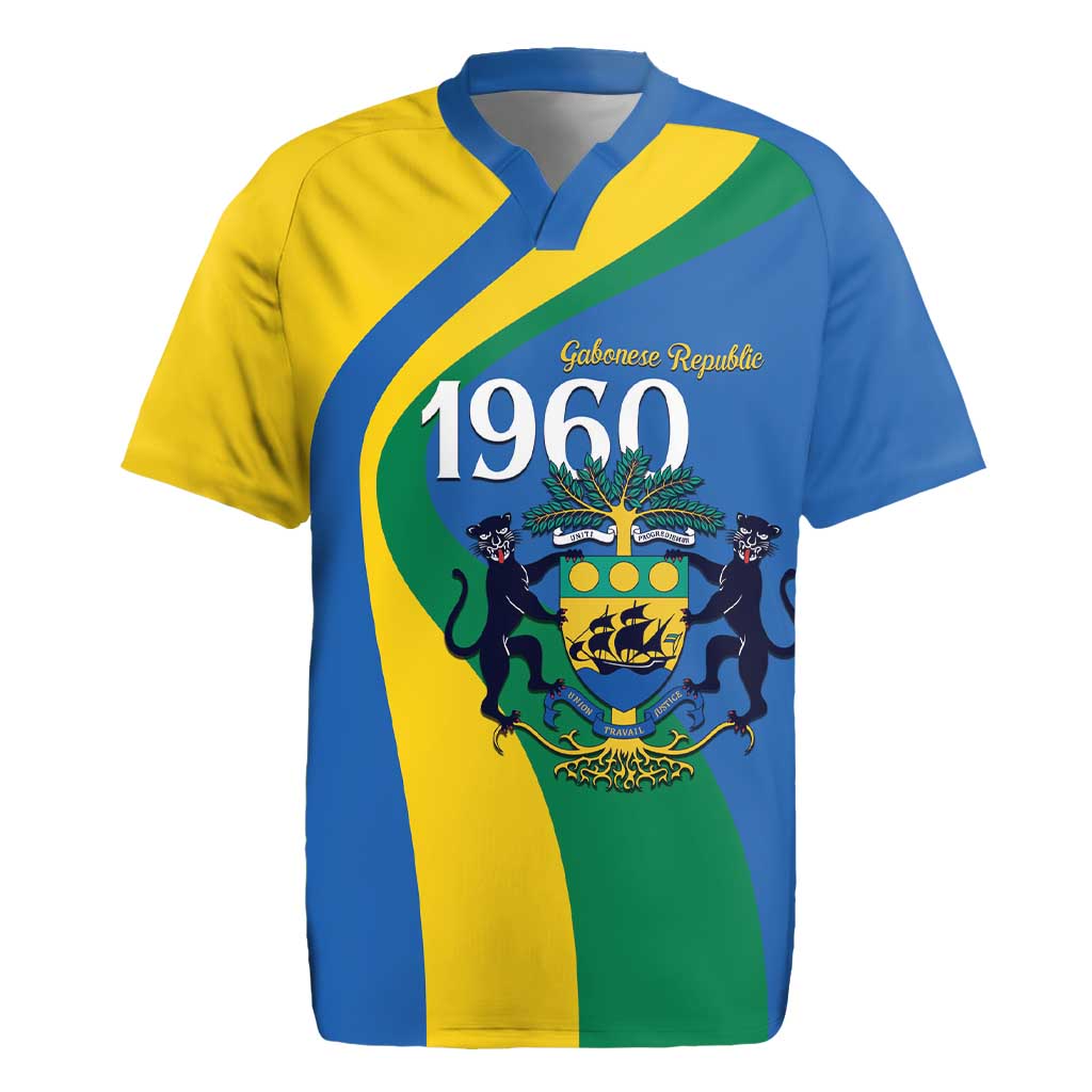 Personalized Gabon Independence Day 1960 Rugby Jersey Gabonaise Coat of Arms - Wonder Print Shop