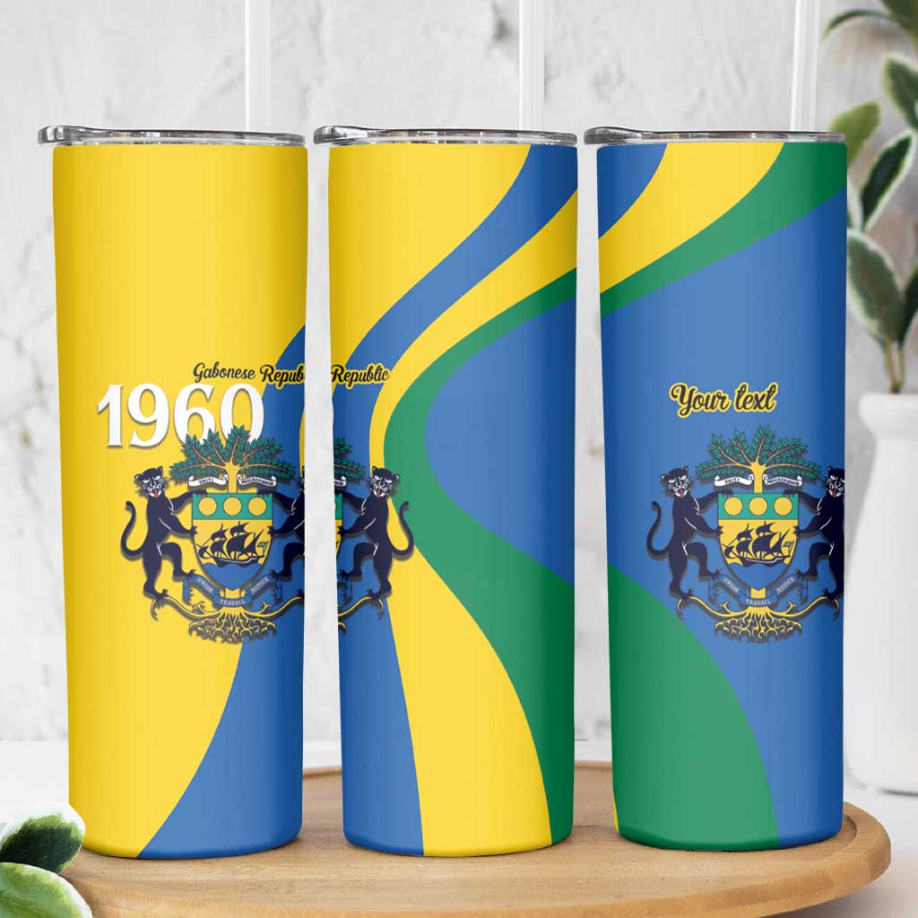 Personalized Gabon Independence Day 1960 Skinny Tumbler Gabonaise Coat of Arms - Wonder Print Shop