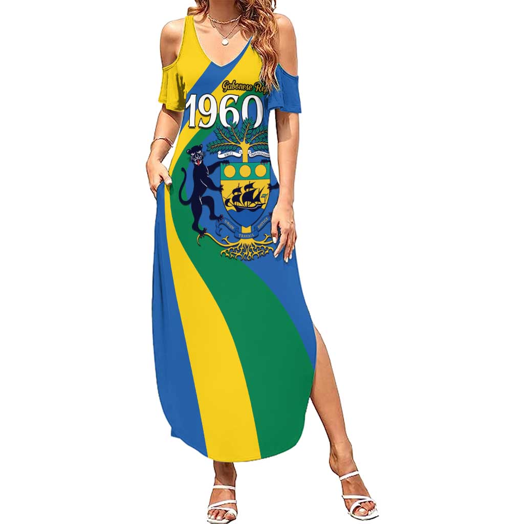 Personalized Gabon Independence Day 1960 Summer Maxi Dress Gabonaise Coat of Arms - Wonder Print Shop