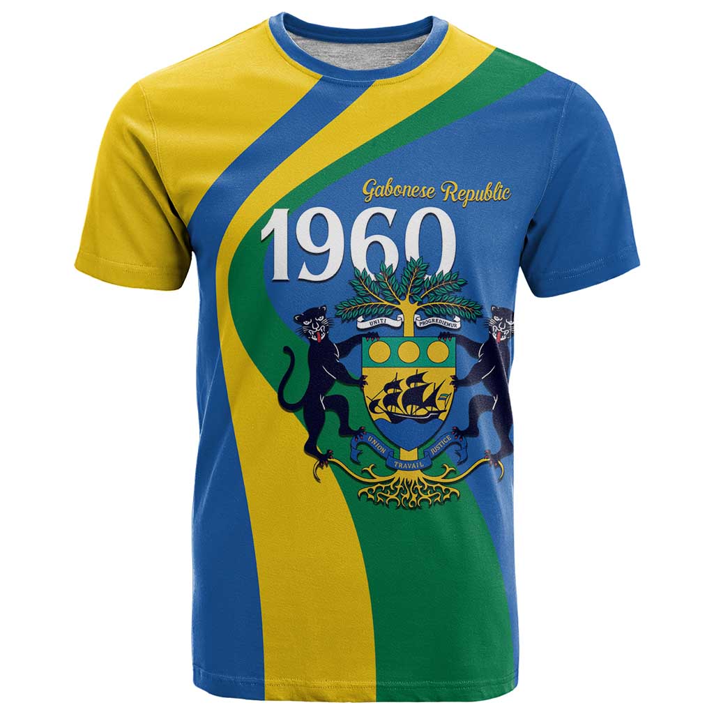 Personalized Gabon Independence Day 1960 T Shirt Gabonaise Coat of Arms - Wonder Print Shop