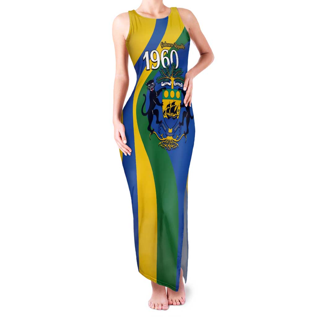 Personalized Gabon Independence Day 1960 Tank Maxi Dress Gabonaise Coat of Arms - Wonder Print Shop