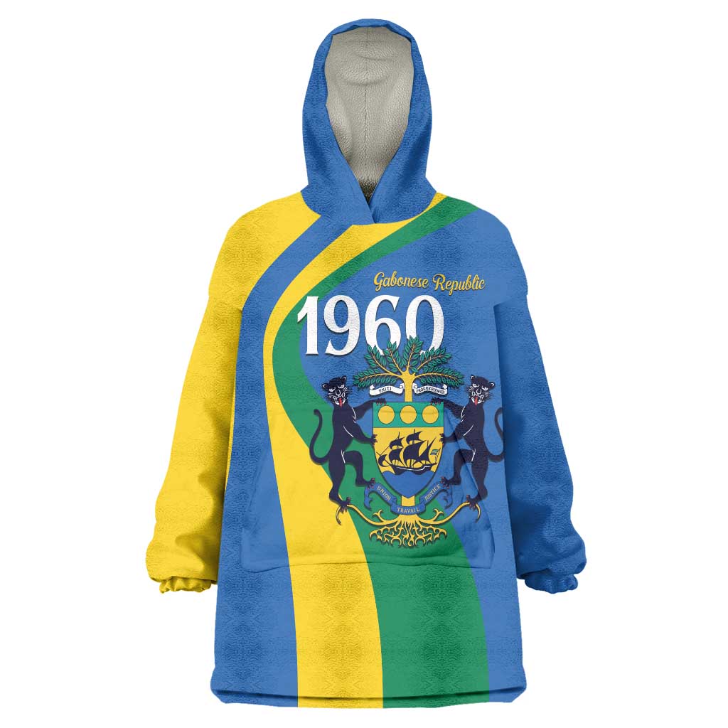 Personalized Gabon Independence Day 1960 Wearable Blanket Hoodie Gabonaise Coat of Arms - Wonder Print Shop