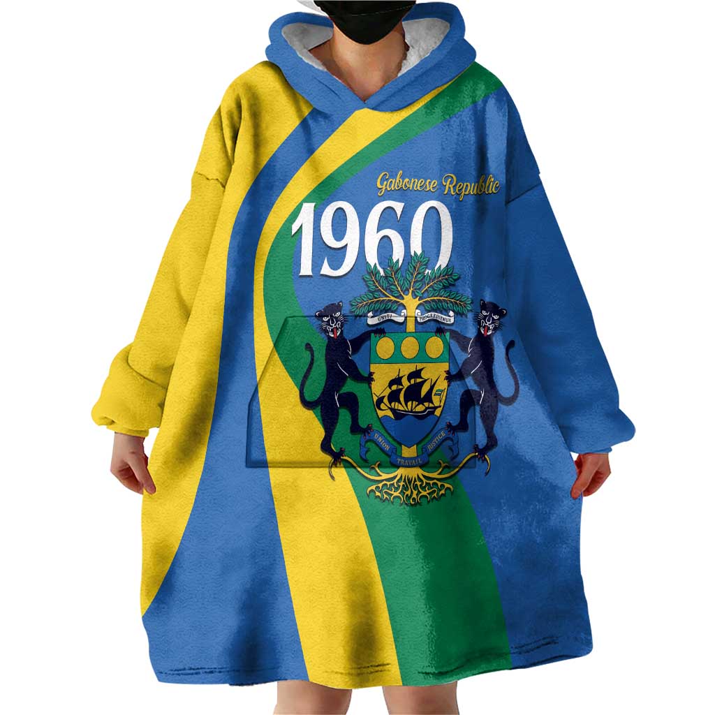 Personalized Gabon Independence Day 1960 Wearable Blanket Hoodie Gabonaise Coat of Arms - Wonder Print Shop