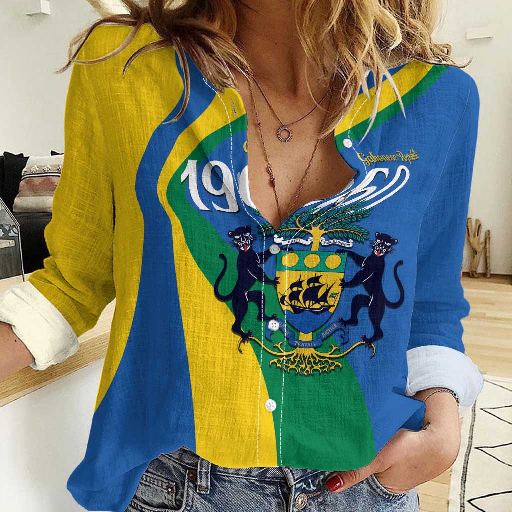 Personalized Gabon Independence Day 1960 Women Casual Shirt Gabonaise Coat of Arms - Wonder Print Shop